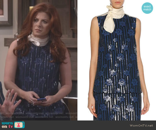 Sequined Flowerbed Tie-Neck Top by Marni worn by Grace Adler (Debra Messing) on Will and Grace