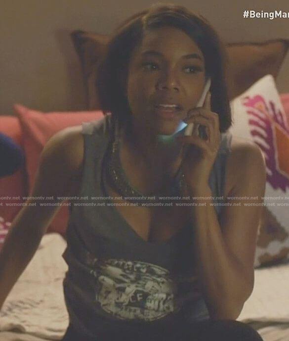 Mary Jane’s grey beaded neck tank top on Being Mary Jane