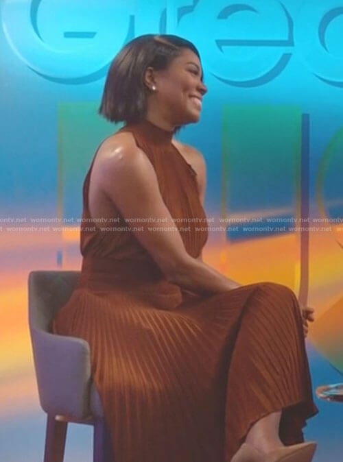 Mary Jane's brown pleated midi dress on Being Mary Jane