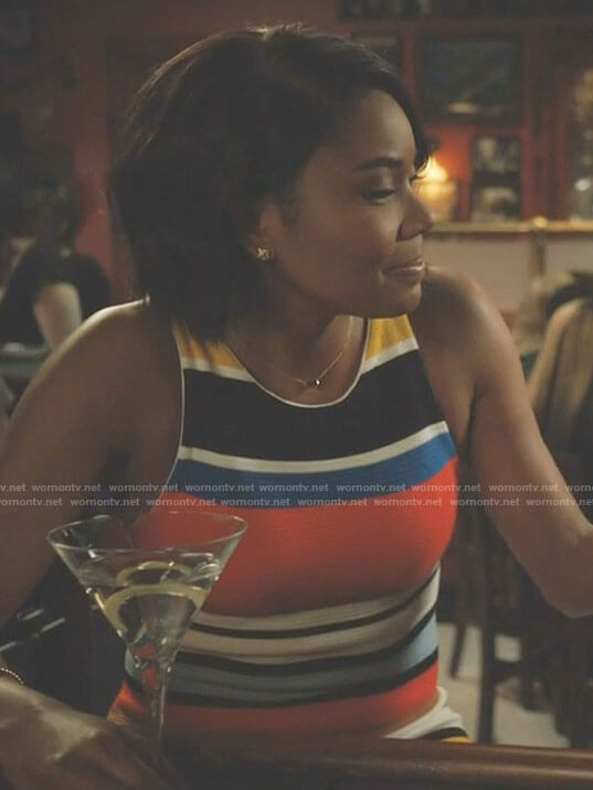 Mary Jane's multi color striped midi dress on Being Mary Jane