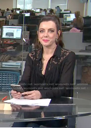 Melanie’s black lace insert blouse on Live from E!