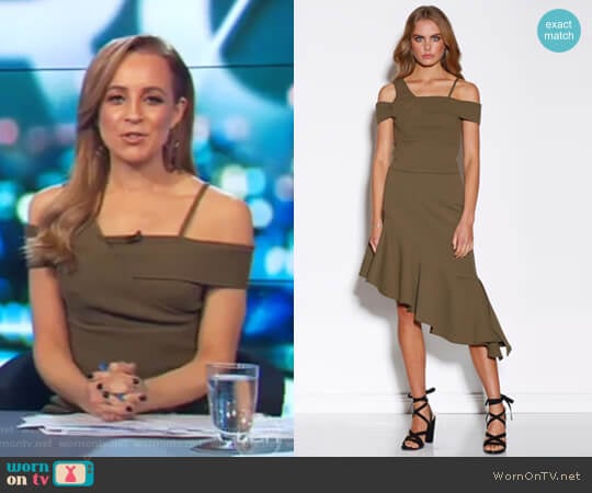 Khaki Top by Ministry Of Style worn by Carrie Bickmore on The Project