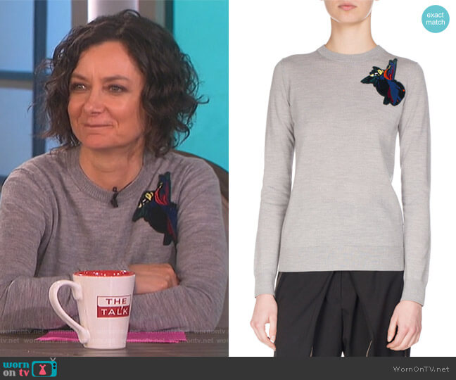 Embroidered-Patch Wool Sweater by Proenza Schouler worn by Sara Gilbert on The Talk