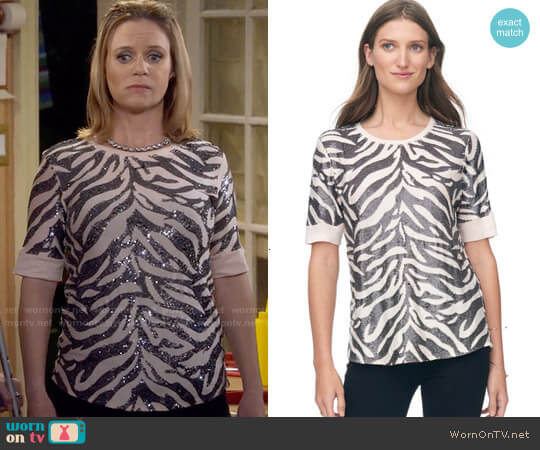 Rebecca Taylor Tiger Sequin Top in Fleur worn by Kimmy Gibbler (Andrea Barber) on Fuller House