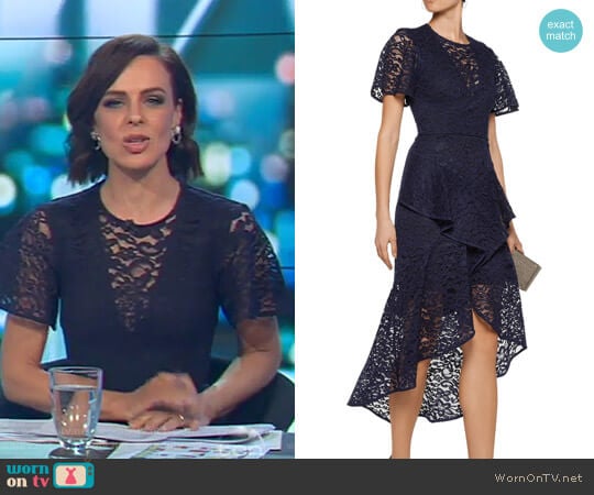 Tiered Corded Lace Midi Dress by Rebecca Vallance worn by Natarsha Belling on The Project