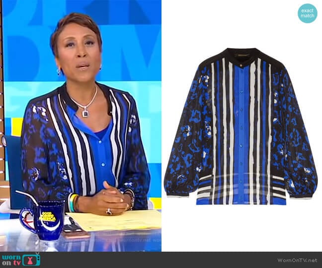 Printed Silk Blouse by Robert Cavalli  worn by Robin Roberts on Good Morning America