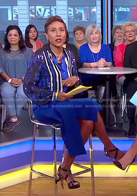 WornOnTV: Robin’s blue mixed print blouse and wrap skirt on Good ...