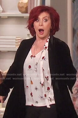 Sharon's silk print neck tie top on The Talk