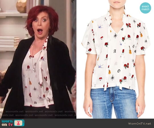 attoo Print Silk Shirt by Sandro worn by Sharon Osbourne on The Talk