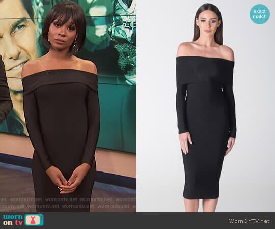 WornOnTV: Zuri’s black off-shoulder long sleeve dress on E! News | Zuri ...