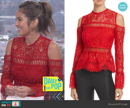 Sistine Embroidered Lace Cold-Shoulder Top by Saylor worn by Erin Lim on E! News