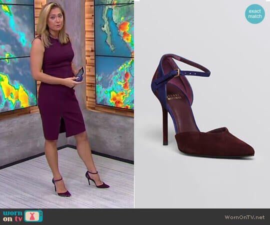 Pointed Toe D'Orsay Ankle Strap Pumps by Stuart Weitzman worn by Ginger Zee on Good Morning America