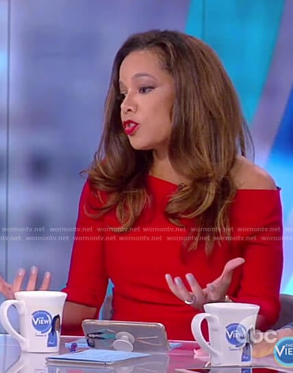 Sunny’s red off-shoulder dress on The View