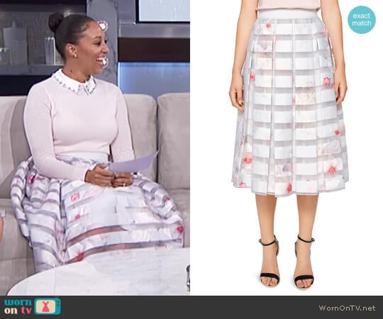 Rosaley Chelsea Print Pleated Skirt by Ted Baker worn by Tamera Mowry on The Real