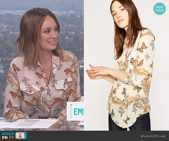 Ecru Royal Butterfly Print Silk Shirt by The Kooples worn by Catt Sadler on E! News