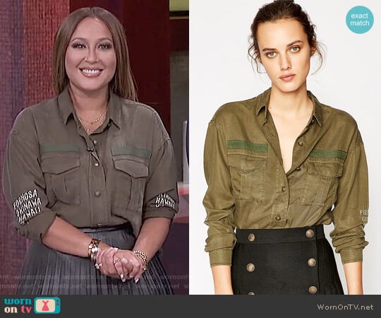 Embroidered Khaki Shirt by The Kooples worn by Adrienne Houghton on The Real