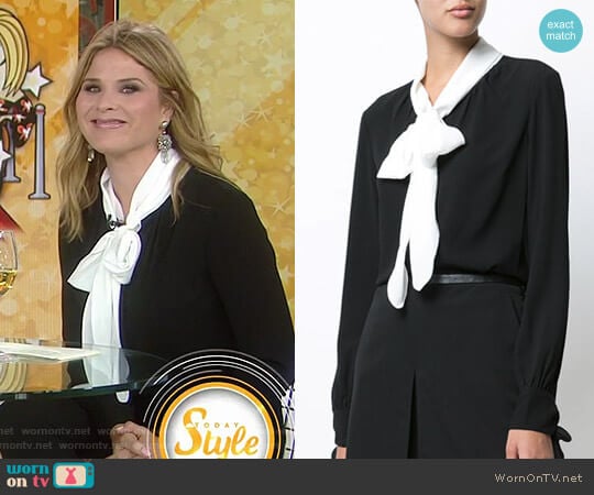 Presley Tie Neck Blouse by Veronica Beard worn by Jenna Bush Hager on Today