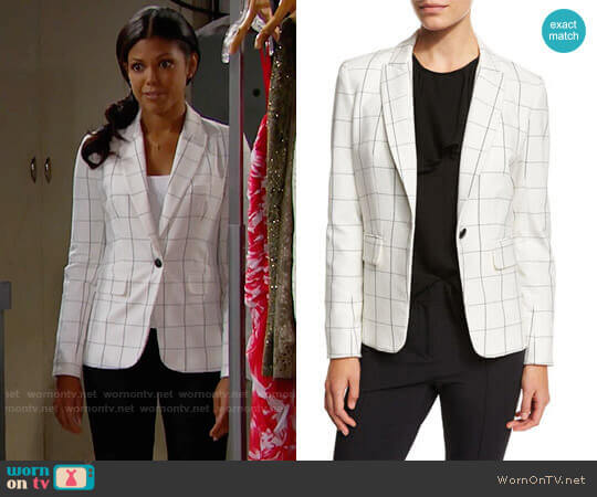 Veronica Beard Clubhouse Cutaway Jacket worn by Maya Avant (Karla Mosley) on The Bold and the Beautiful