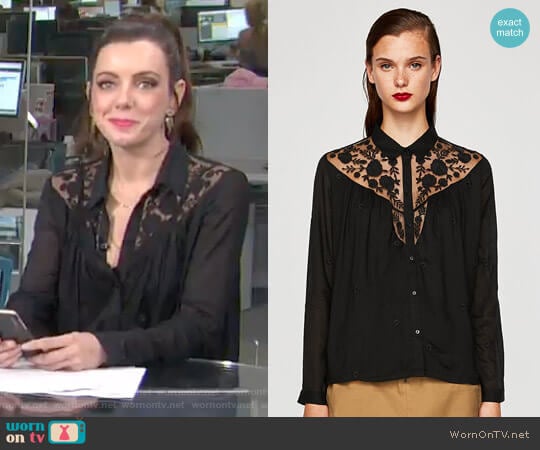 Flowing Shirt with Lace by Zara worn by Melanie Bromley on E! News