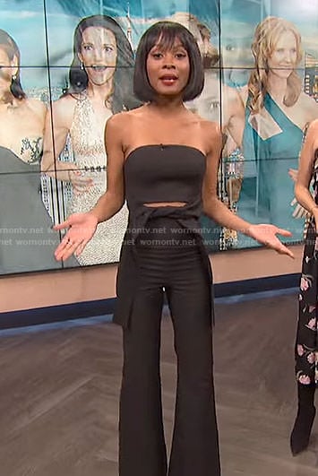 Zuri’s black strapless top with tie and pants