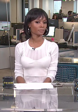 Zuri’s white corset ribbed top on Live from E!