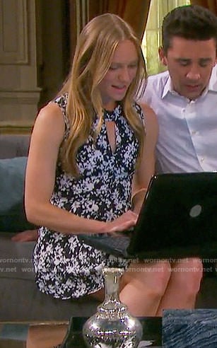 Abby’s black and white floral keyhole cutout dress on Days of our Lives