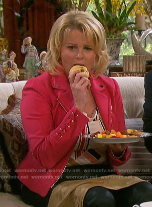 Adrienne's pink moto jacket on Days of our Lives