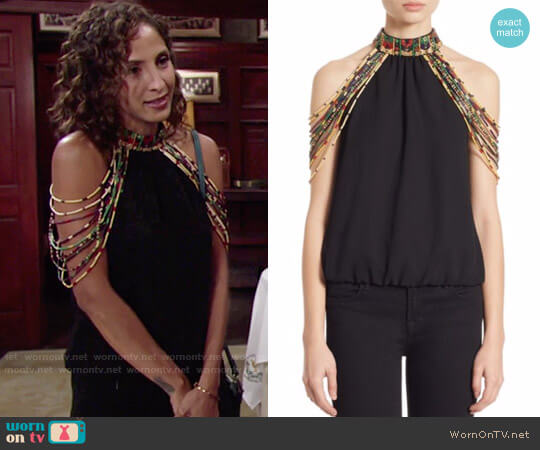 WornOnTV: Lily’s black cold-shoulder top with beading on The Young and ...