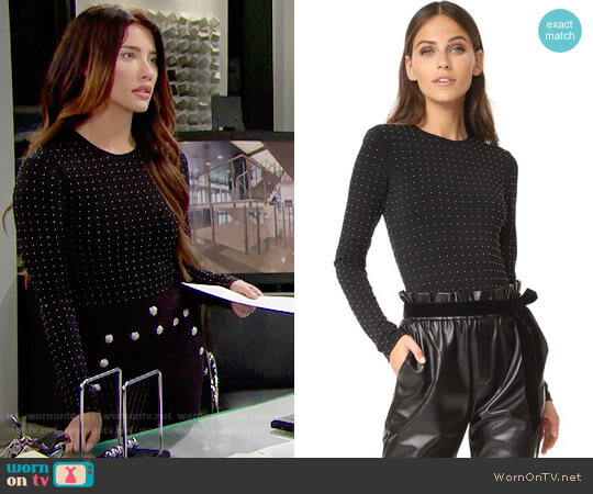 Alice + Olivia Britney Bodysuit worn by Steffy Forrester (Jacqueline MacInnes Wood) on The Bold and the Beautiful