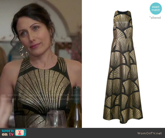 Alice + Olivia Metallic Pattern Gown worn by Abby McCarthy (Lisa Edelstein) on Girlfriends Guide to Divorce