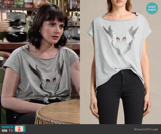 All Saints Lovebird Pina Tee worn by Tessa Porter (Cait Fairbanks) on The Young and the Restless