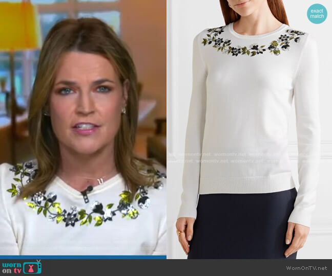 WornOnTV: Savannah’s white floral embellished sweater on Today ...