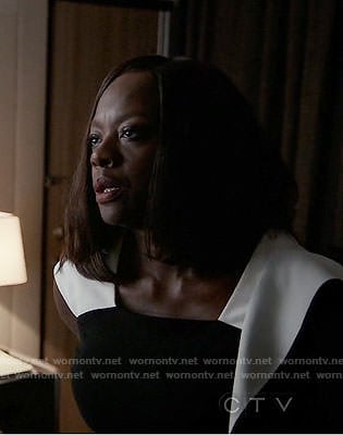 Annalise’s black dress with white straps on How to Get Away with Murder