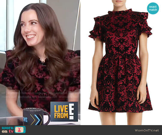 Flocked Ruffle-Sleeve Dress by Aqua worn by Melanie Bromley on E! News