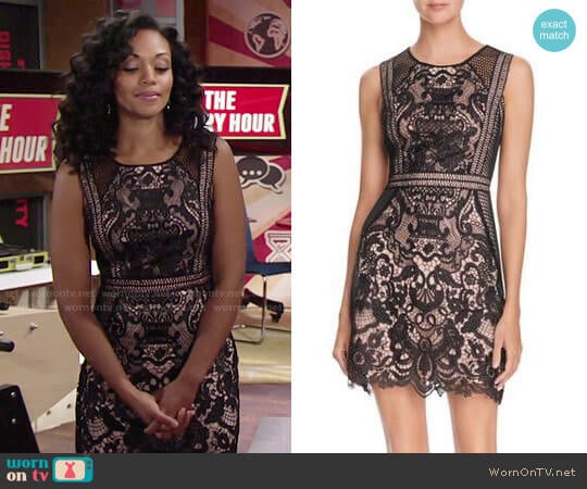 Aqua Fishnet Lace Dress worn by Hilary Curtis (Mishael Morgan) on The Young and the Restless