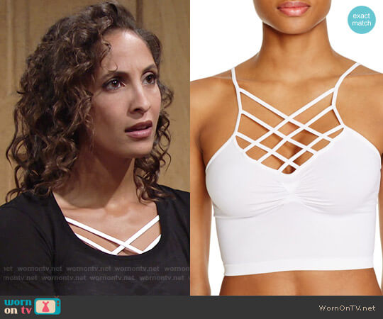 Aqua Reversible Spider Cage Longline Bralette worn by Lily Winters (Christel Khalil) on The Young and the Restless