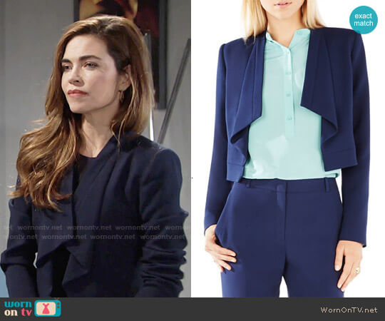 WornOnTV: Victoria’s black ruffled dress and blue cropped jacket on The ...