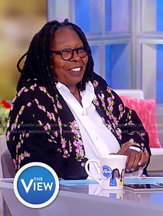 Whoopi’s black floral print robe on The View