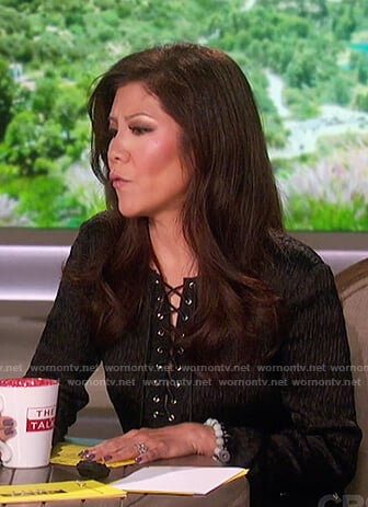 Julie’s black lace-up top on The Talk