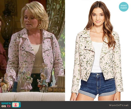 Blank NYC Floral Jacquard Moto Jacket worn by Adrienne Johnson Kiriakis (Judi Evans) on Days of our Lives