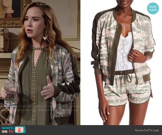 Blank NYC Tie Dye Print Bomber Jacket worn by Mariah Copeland (Camryn Grimes) on The Young and the Restless