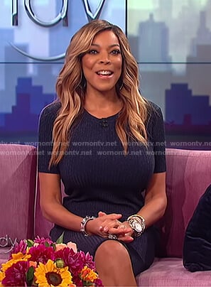 Wendy’s blue ribbed dress on The Wendy Williams Show