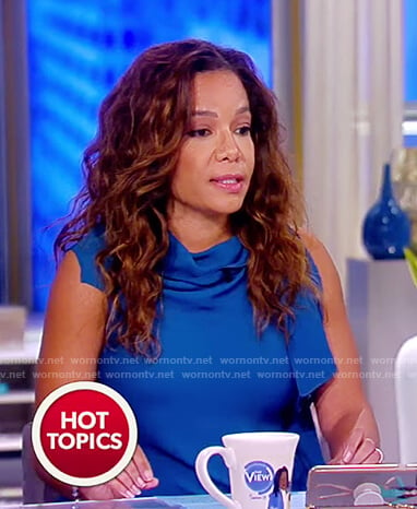 Sunny’s blue gathered neck dress on The View
