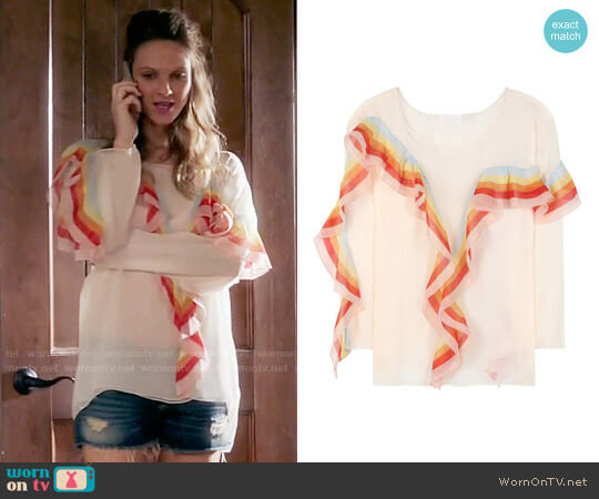 Chloe Rainbow Ruffle Detail Blouse worn by Phoebe Wells (Beau Garrett) on Girlfriends Guide to Divorce