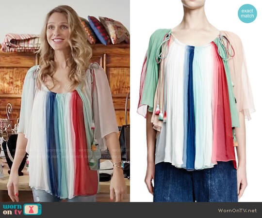 Chloe Rainbow-Striped Silk Tassel Top worn by Phoebe Wells (Beau Garrett) on Girlfriends Guide to Divorce