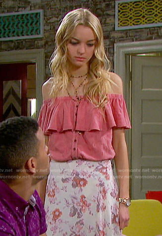 Claire’s pink off-shoulder ruffled top on Days of our Lives