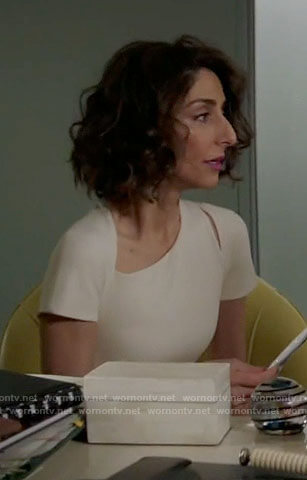 Delia’s white dress with cutout on Girlfriends Guide to Divorce