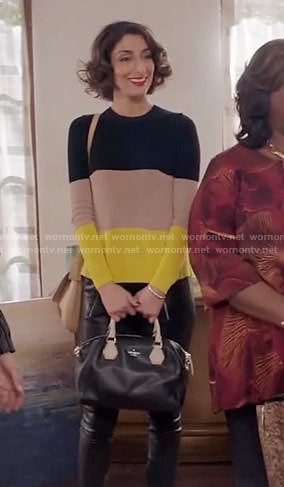 Delia's yellow and black sweater with pleated back on Girlfriends Guide to Divorce