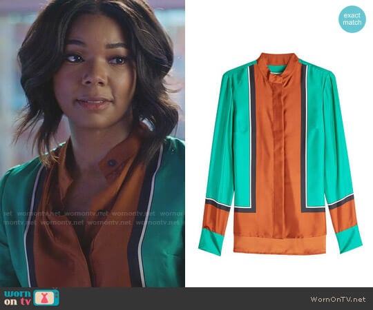 Diane von Furstenberg Silk Colorblock Blouse worn by Mary Jane Paul (Gabrielle Union) on Being Mary Jane