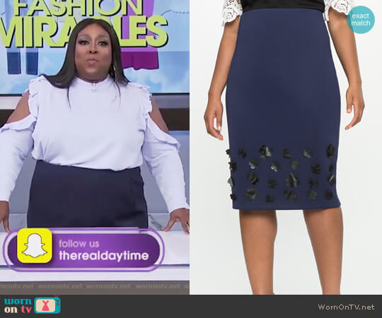 Floral Applique Pencil Skirt by Eloquii worn by Loni Love  on The Real